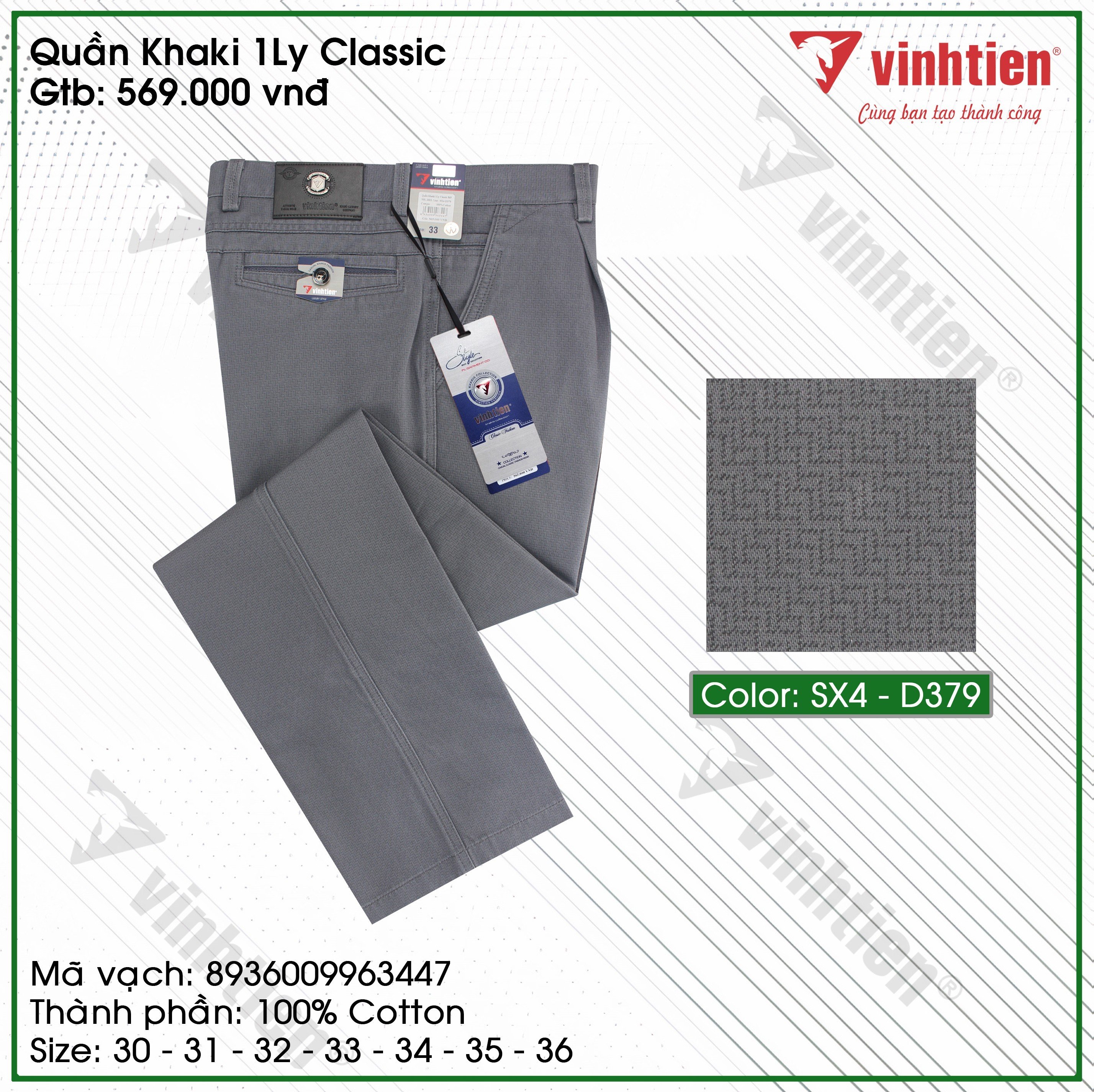 Quần KaKi 1Ly Trung Niên Classic 569 Vĩnh Tiến