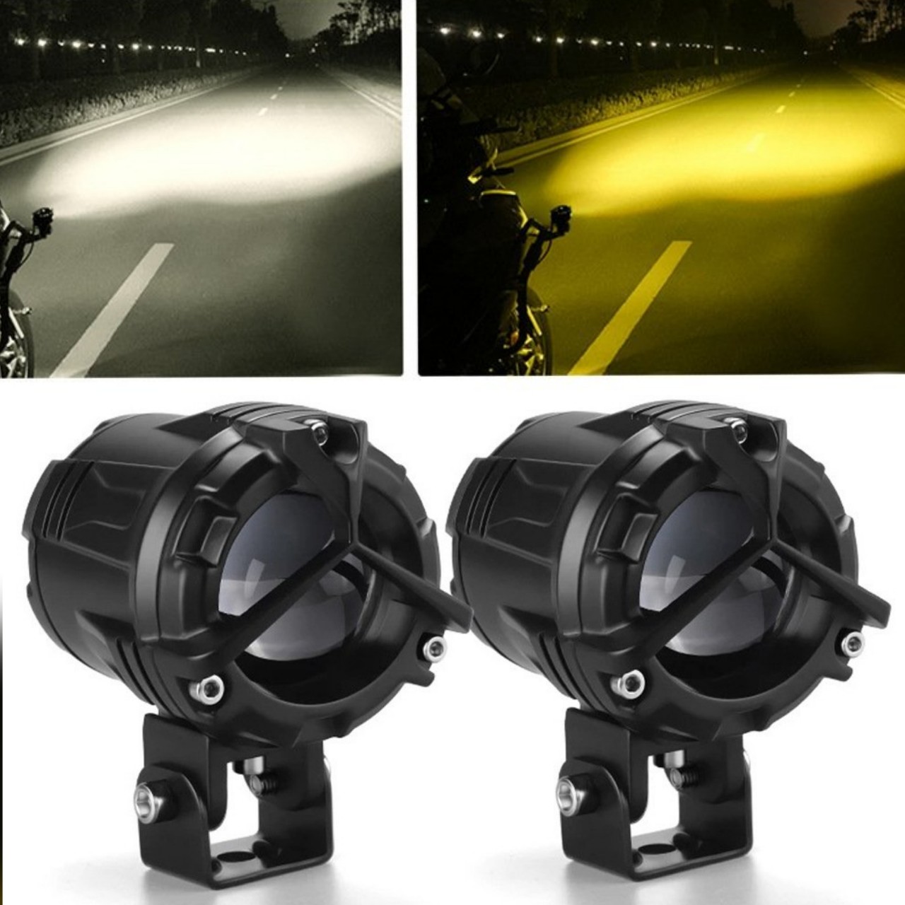 65W Đèn trợ sáng xe máy ô tô S40 Plus siêu sáng cốt vàng pha trắng 2 chế độ cho khách víp