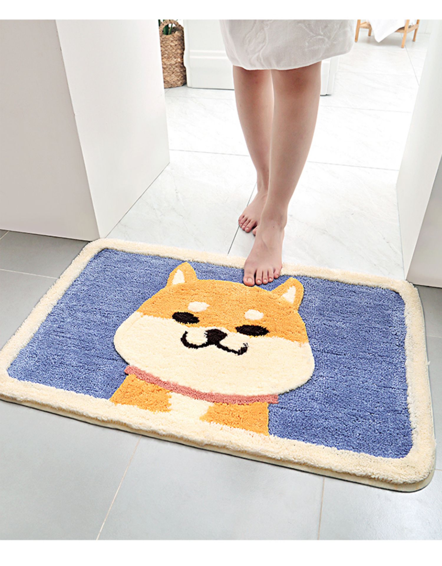 Thảm Lau Chân Hình Chú Chó Shiba Thấm Hút Tốt , Chống Trơn Trượt ( KT 45 cm x 65 cm) Hàng Cao Cấp - Chính Hãng 