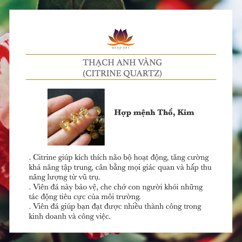 [1 Hạt] 10MM Đá Thạch Anh Vàng, Citrine Tự Nhiên, Mệnh Thổ, Kim, Đá Phối Vòng Tay Phong Thuỷ, Chuỗi Hạt, Loại A - Bead Art