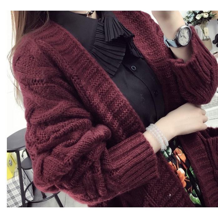 MS473 Áo khoác len cardigan vặn thừng dáng dài