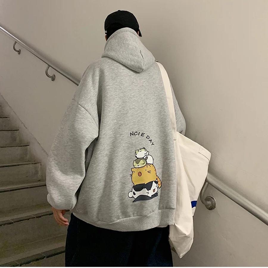 Áo mũ Hoodie Unisex 4 Mèo nằm Phong Boutique form rộng 4 màu nỉ bông cặp đôi nam nữ Oversize Ulzzang thu đông