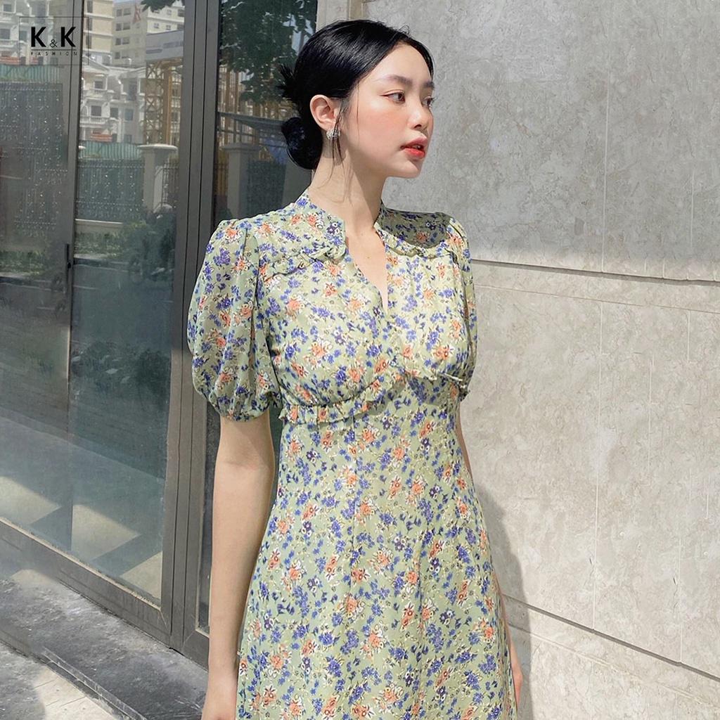 Đầm Hoa Chữ A Nhấn Eo Viền Cao K&amp;K Fashion KK116-34 Chất Liệu Chiffon