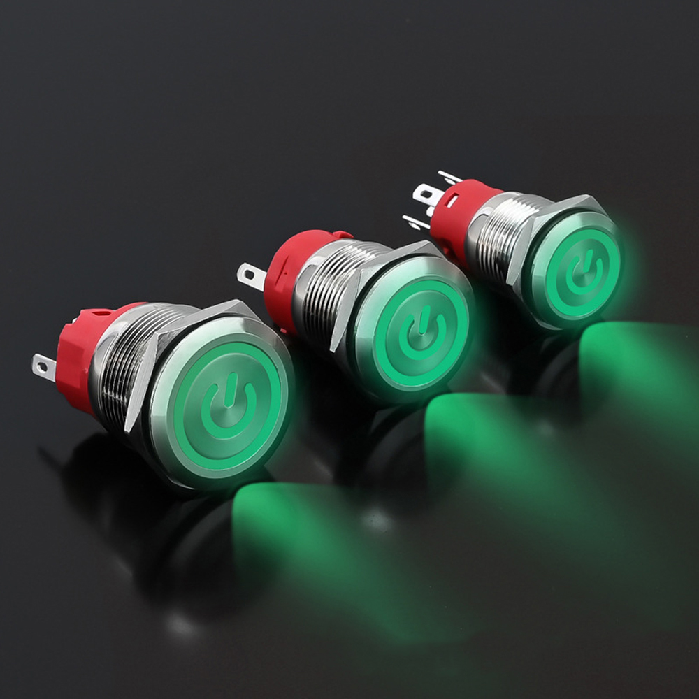 Nút Nguồn Inox Led, Công Tắc Nhấn Tự khóa 16mm Có biểu tượng Power