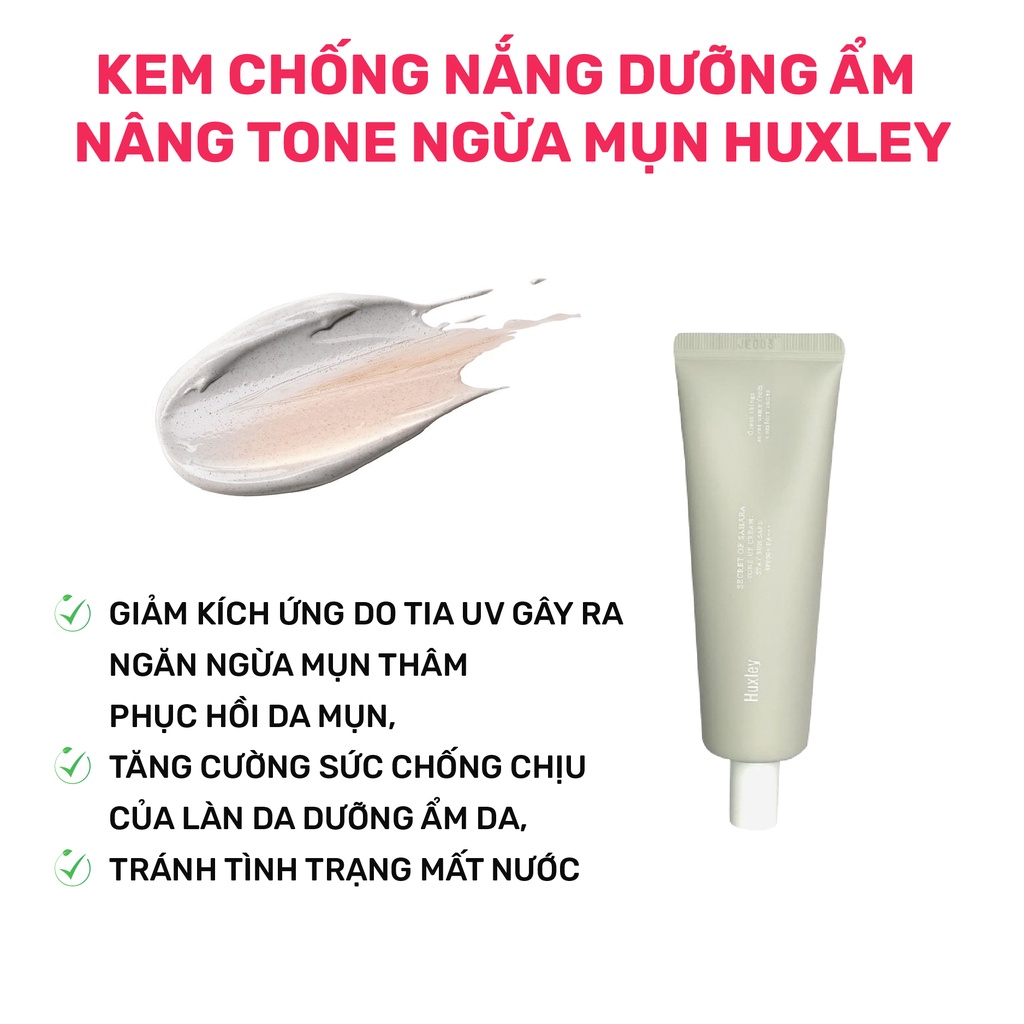 Kem chống nắng nâng tone, dưỡng ẩm da Huxley Tone Up Cream Stay Sun Safe SPF50+ PA+++ 50ml