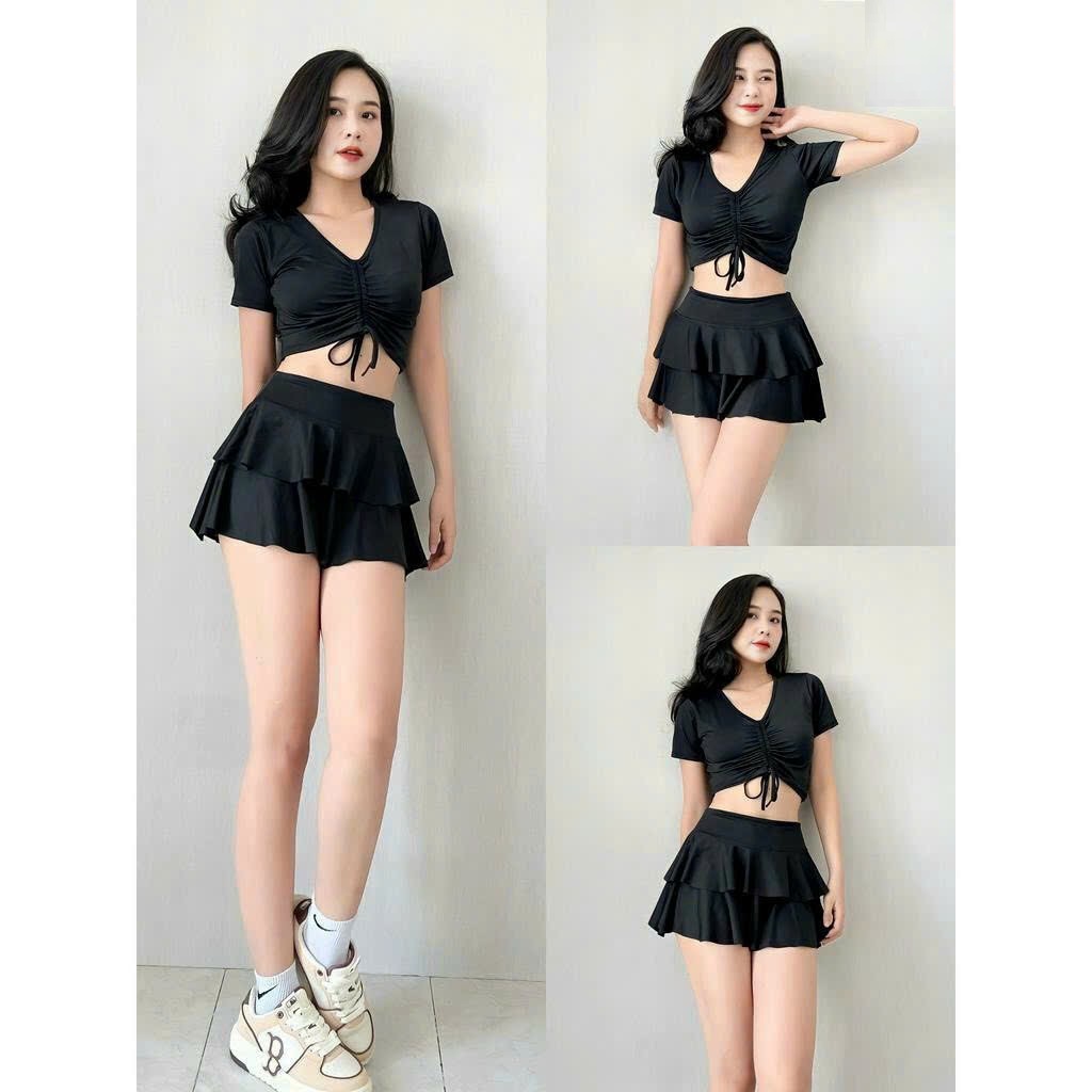 Set Váy Bơi Nữ Croptop Dây Rút
