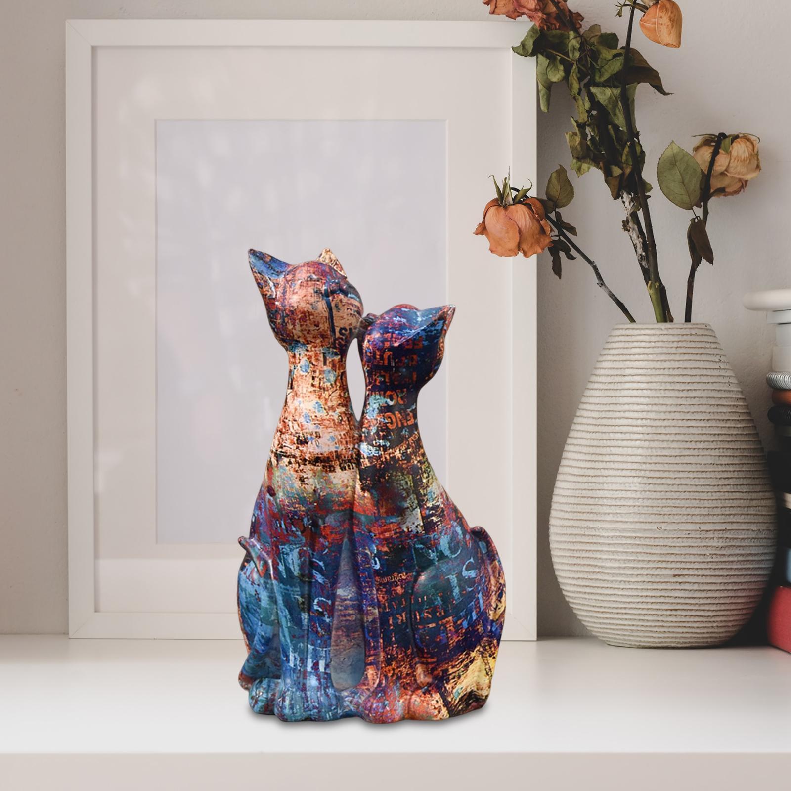 Couple Cat Statues Animals Sculpture Desktop Kitty Figures Resin Figurines