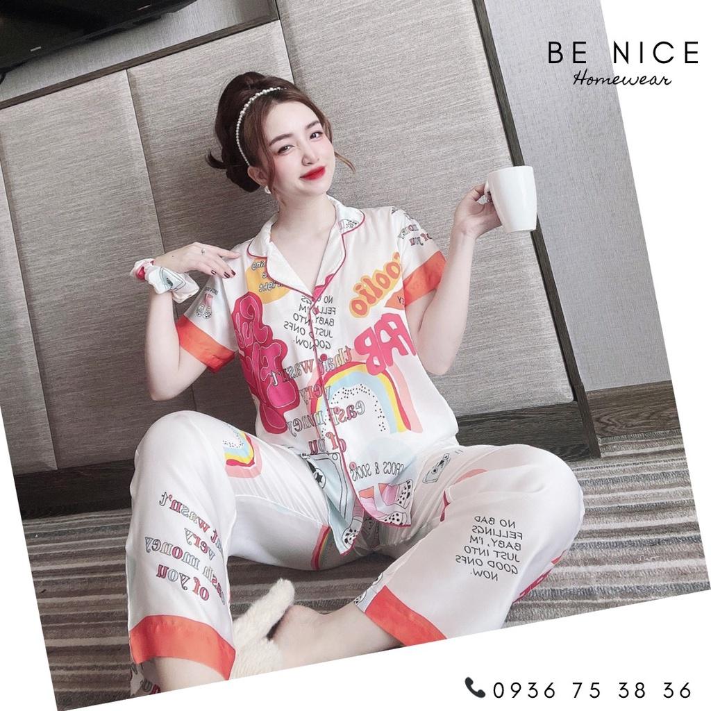 Bộ pijama tay ngắn quần dài họa tiết lạ mắt tặng kèm cột tóc Be Nice Homewear