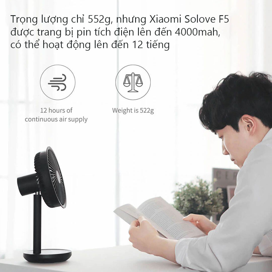 Quạt tích điện mini để bàn Xiaomi Solove F5 - Hàng Nhập Khẩu