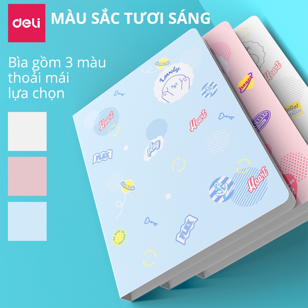 File Lá Học Sinh A4 Deli - 30/40 Lá - Xanh Dương/Hồng/Trắng - 1 Chiếc - 72493 / 72494