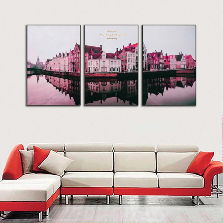 Bộ 3 Tranh Gỗ MDF treo tường, phong cách Châu Âu, tranh phòng ngủ, tranh phòng khách đẹp - Tặng kèm đinh đa năng