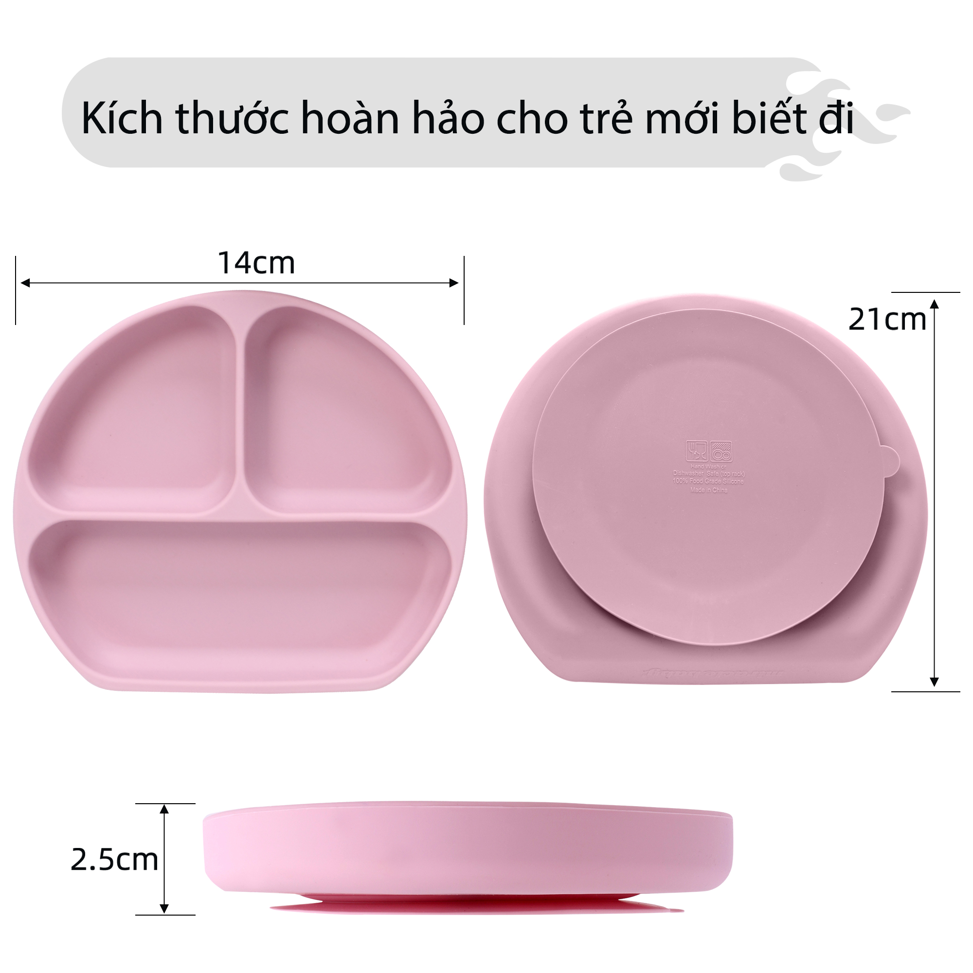 Khay ăn dặm Silicon Miraclebaby cho bé từ 5 tháng tuổi có đế hít chống trượt