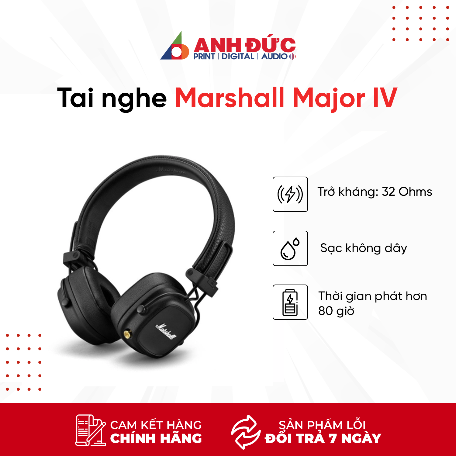 Tai Nghe Marshall Major IV Bluetooth - Hàng Chính Hãng