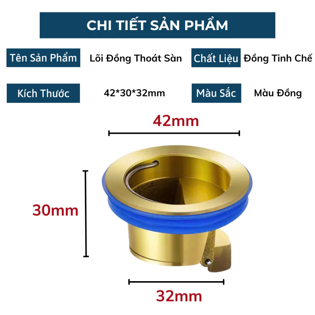 Phụ kiện ngăn mùi hôi nhà tắm lắp thoát sàn chống côn trùng bằng đồng kt 3.3cm đến 4.2cm