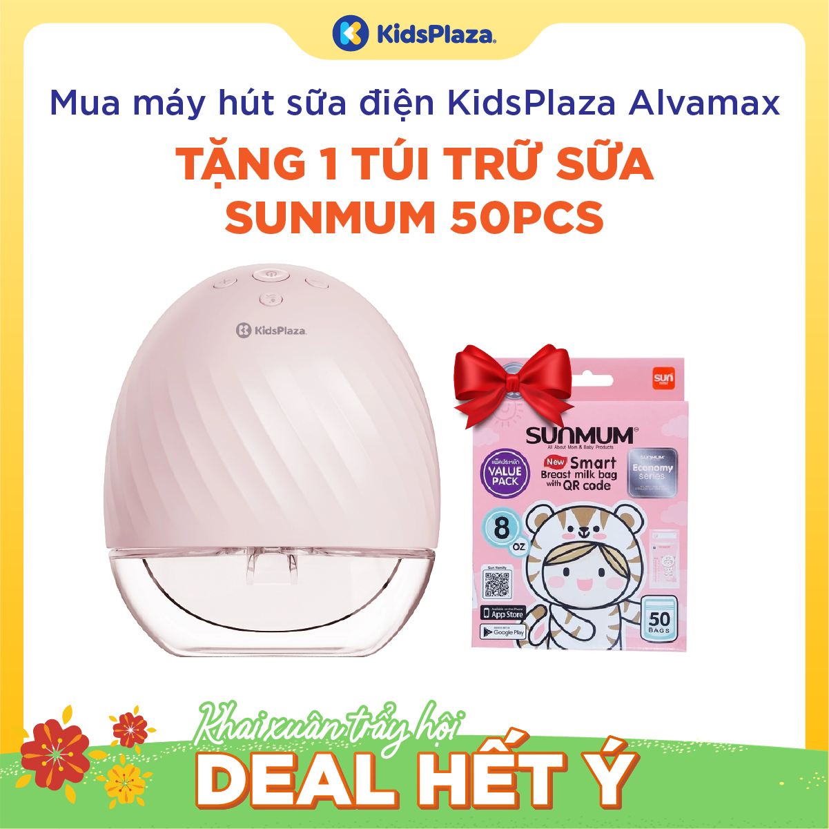 [Mua 1 tặng 1] Mua 1 Máy hút sữa điện rảnh tay KidsPlaza Alvamax tặng 1 túi trữ sữa Sunmum 50pcs New