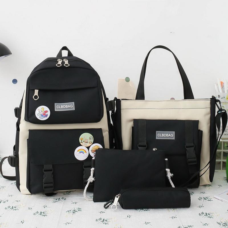 4 Bộ Bông Tai Kẹp Nữ Ba Lô Laptop Vải Bố Trường Túi Cho Bé Gái Đáng Sinh Viên Đại Học Trẻ Em Túi Sách Có Túi 2021