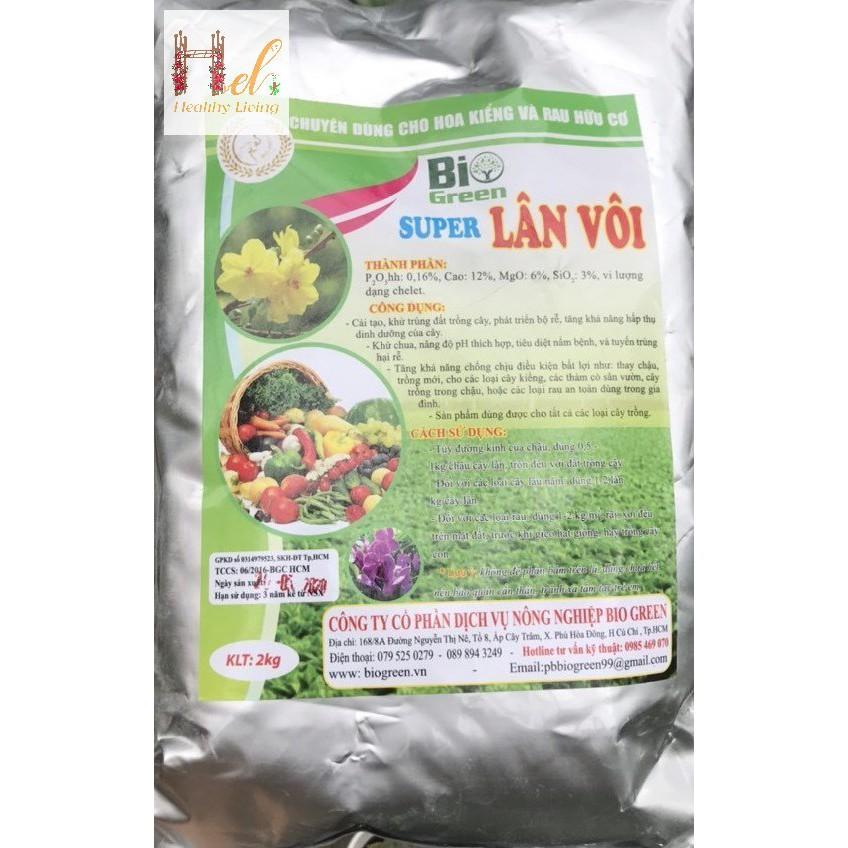 Super Lân Vôi, Tinh Vôi BIO GREEN khử trùng đất, trộn giá thể, khử chua, hạ phèn, giảm mặn 2kg