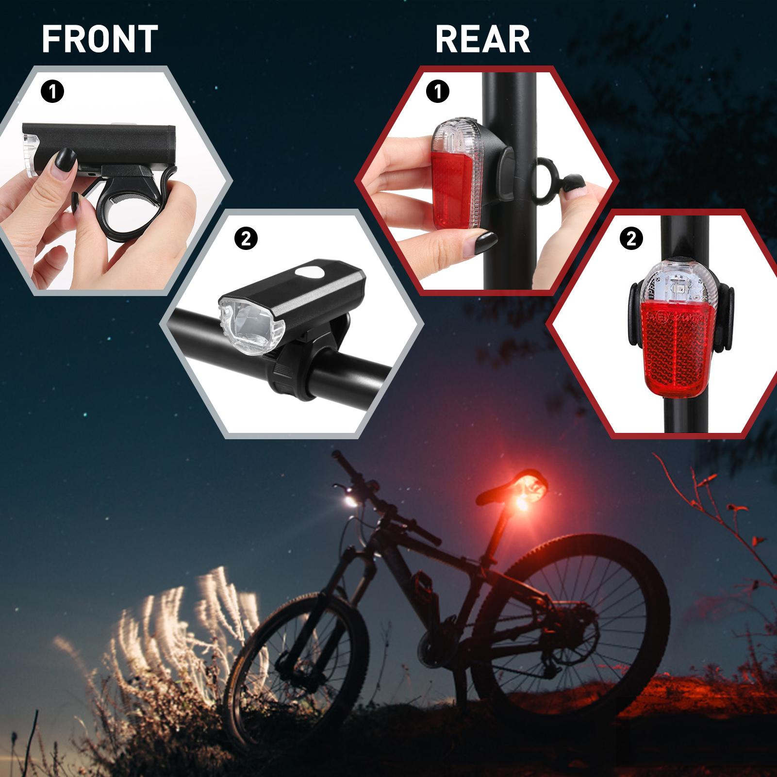 Đèn xe đạp có thể sạc lại USB đi đêm siêu sáng với đèn LED phía sau