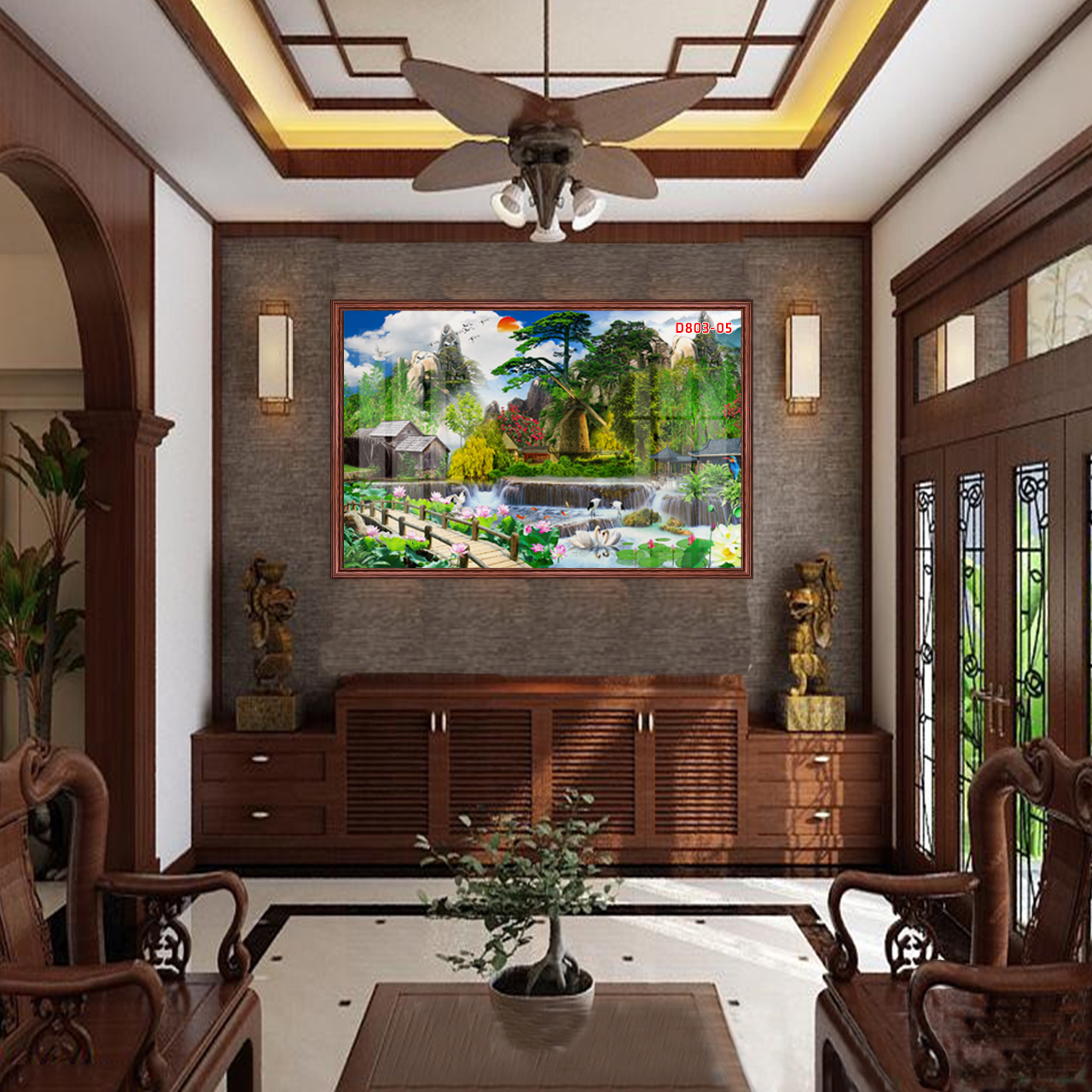 D803 01 Tranh kính Sơn Thủy Hữu Tình