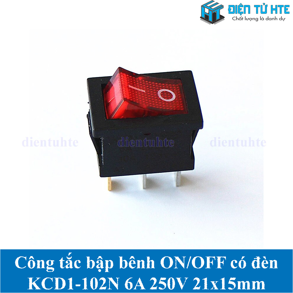 Bộ 2 Công tắc bập bênh KCD1-102N 3 chân 6A 250V 21x15mm có đèn - Đỏ