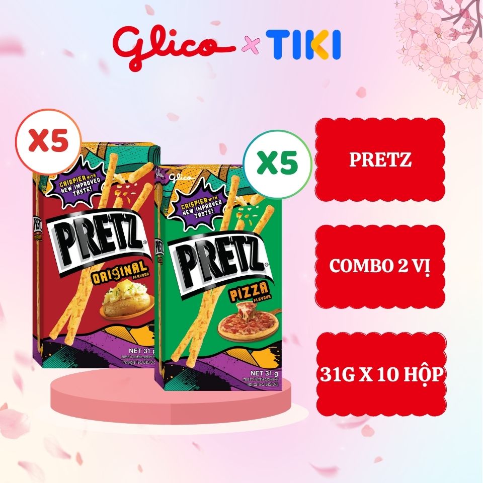 Bánh que mặn nướng giòn mix 2 vị khoai tây &amp; pizza GLICO Pretz (Combo Happy Set D - 5 khoai tây 5 pizza)