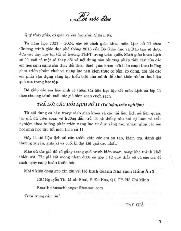 Sách - Trả Lời Câu Hỏi Lịch Sử 11 - Tự Luận Và Trắc Nghiệm