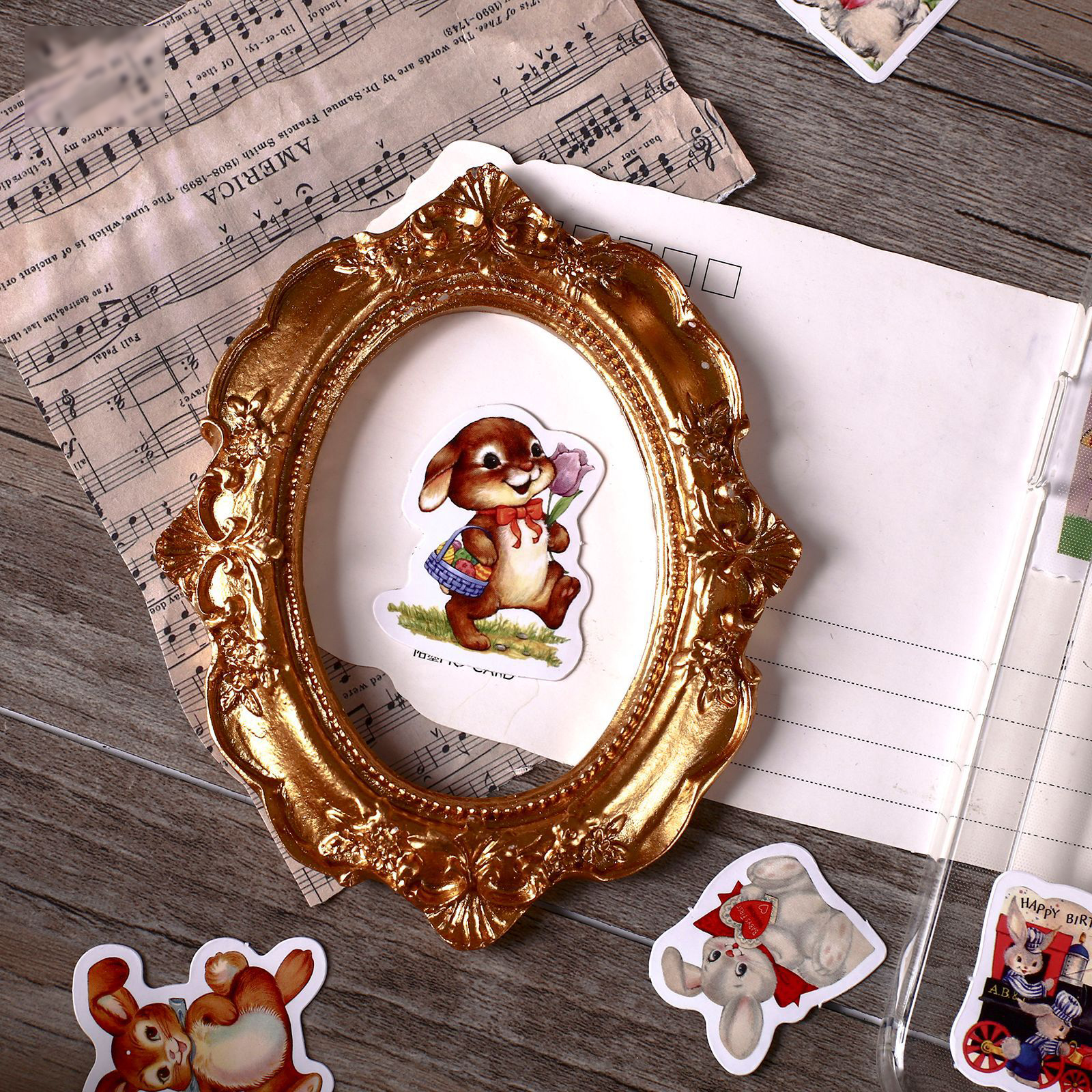 Sticker hộp 46 miếng dán - Chú Thỏ Cổ Tích - Hộp nhãn dán trang trí sổ tay bullet journal - M519