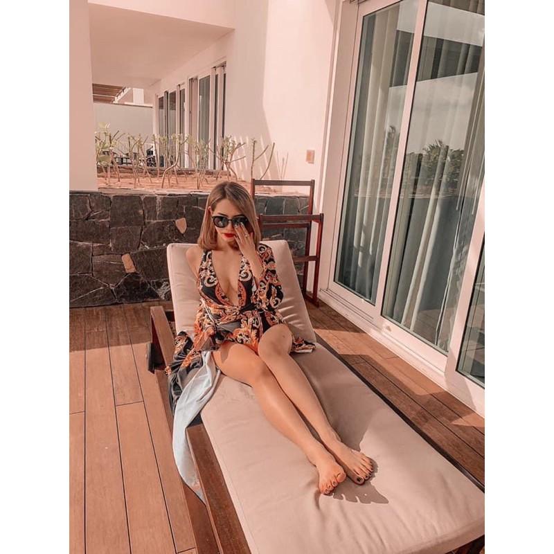 Set bikini + choàng họa tiết sang chảnh cao cấp hàng QCCC (kèm video khách mặc