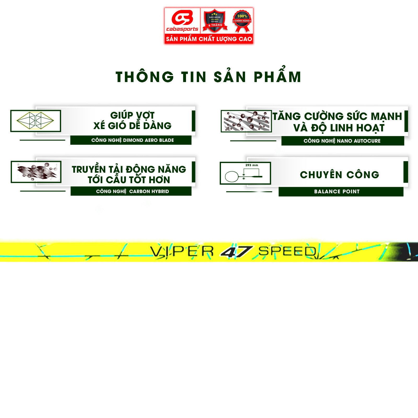 Vợt cầu lông Prokennex VIPER 47 SPEED - Tặng kèm quấn cán và túi vải Cabasports
