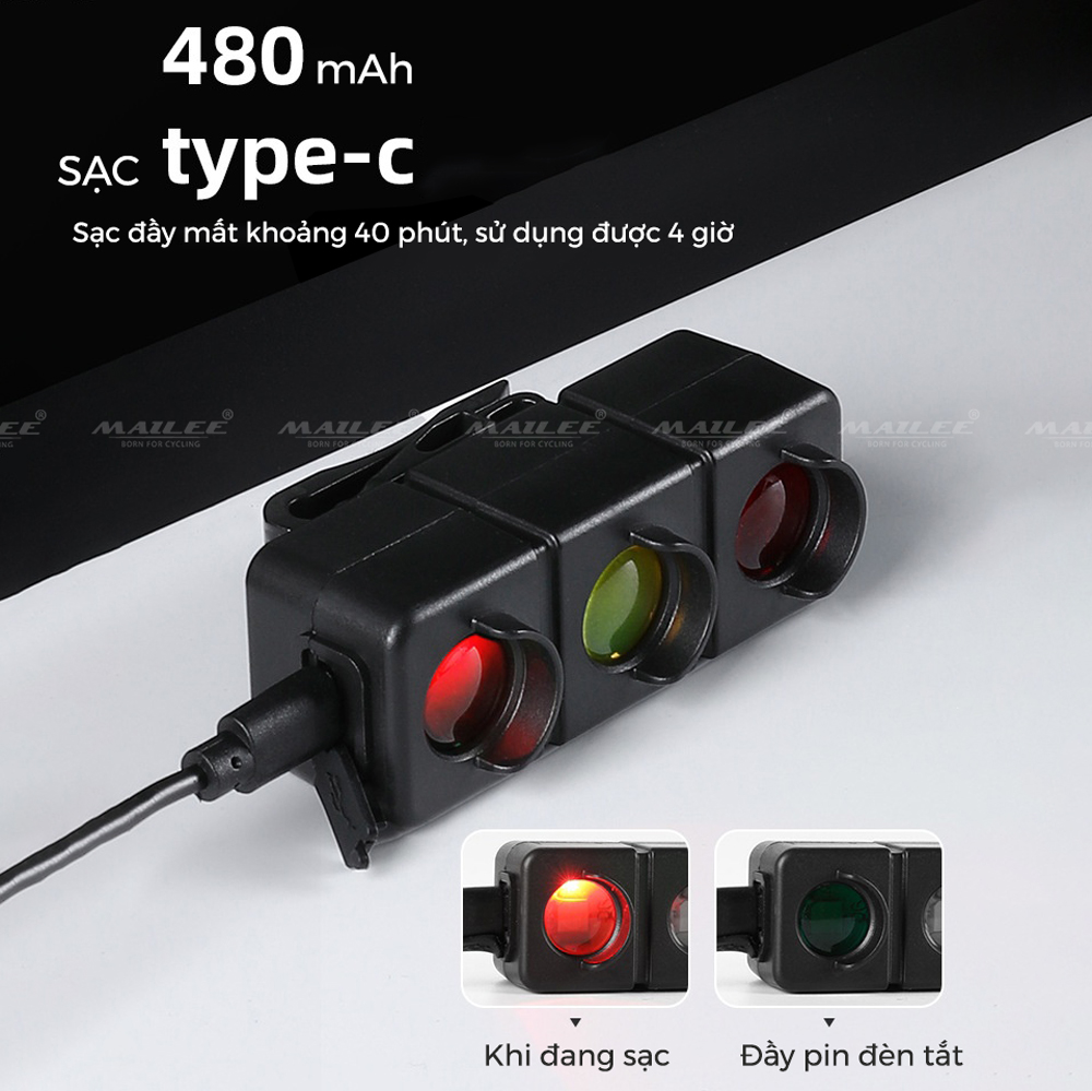 Đèn Đuôi Xe Đạp Ba Màu Giao thông BR-05, Sạc Type-C Pin Bền 480mAh, Cảm biến phanh, Đèn Đạp Xe An Toàn Ban Đêm, Dễ Dùng Cho Người Mới - Mai Lee