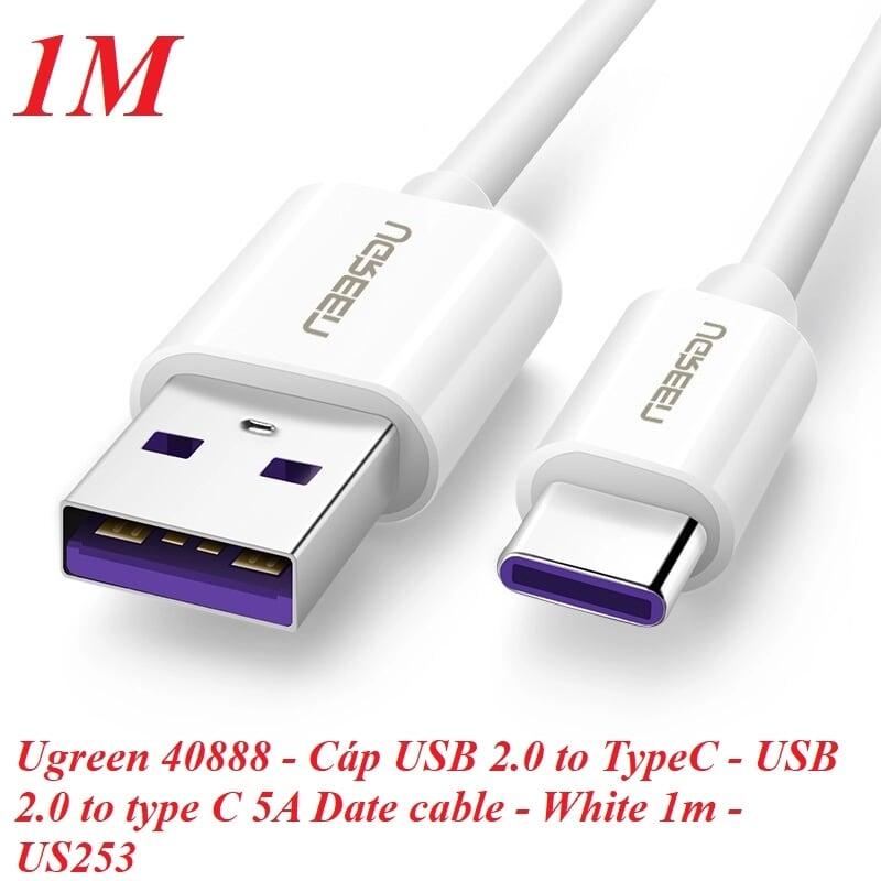 Ugreen UG40888US253TK 1M 5A màu Trắng Dây USB sang USB Type-C vỏ ABS - HÀNG CHÍNH HÃNG