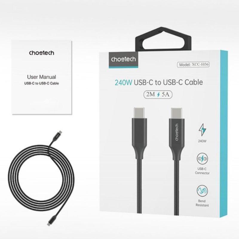 Cáp sạc Choetech XCC-1035/ XCC-1036 công suất 240w Type C to Type C  Series (hàng chính hãng)