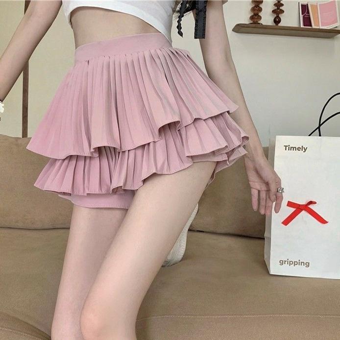 Chân váy tầng xếp ly dáng xòe xếp ly lưng cao