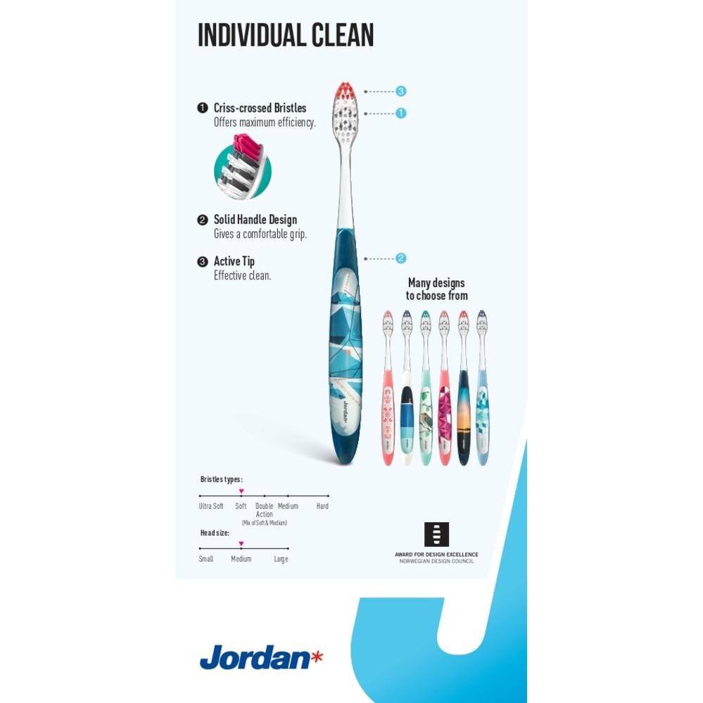 Combo 4 Bàn chải đánh răng Jordan Individual Clean, Lông mềm đan chéo