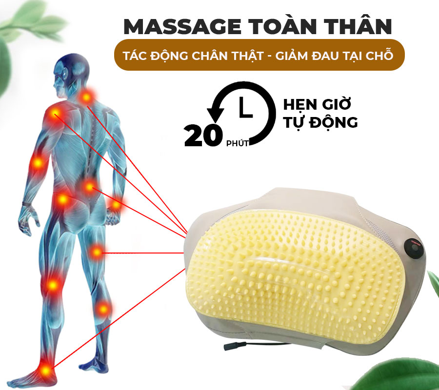 Gối massage hồng ngoại đau vai cổ lưng Shiatsu OKACHI JP-568