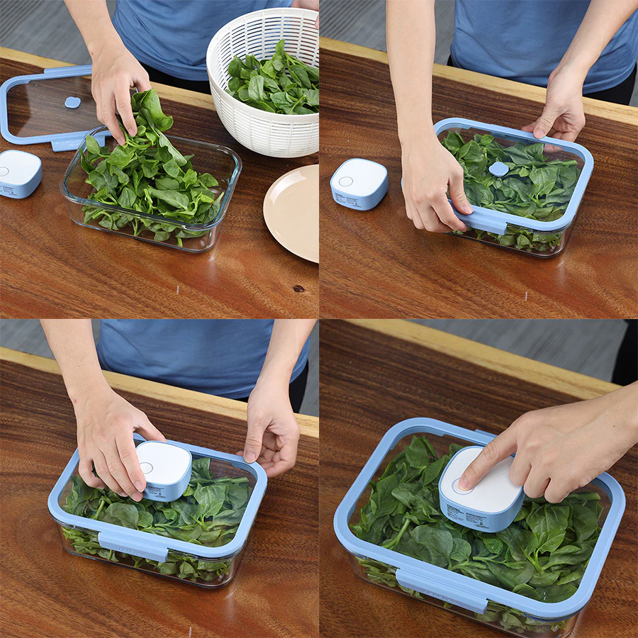 Bộ hộp thủy tinh chân không Neoflam VACU 6 món có bơm hút chân không kèm theo, dùng trong nhà bếp, lò nướng, lò vi sóng, tủ lạnh, máy rửa chén