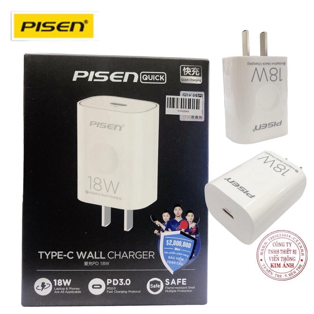 Cóc sạc nhanh Pisen Quick Type-C Wall Charger PD 3.0 18W - , Hàng chính hãng
