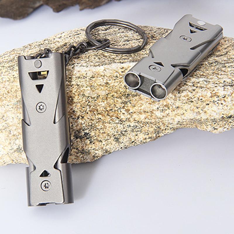 Outdoor Whistle EDC Survival Whistle High Decibel Double Pipe Whistle Stainless Steel Alloy Keychain For Camping Hiking Outdoor