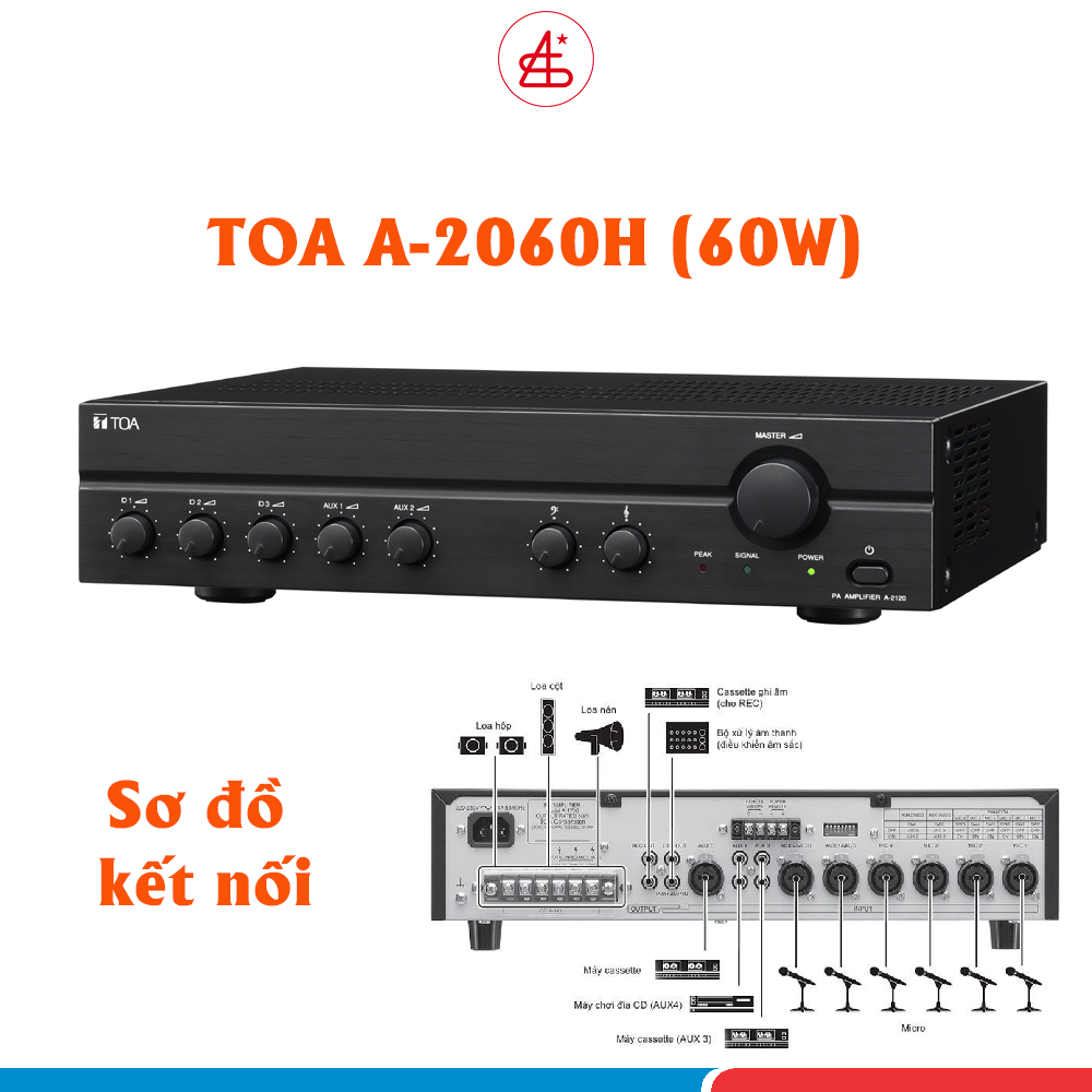 Toa A-2060 H, Amply tăng âm truyền thanh 60W, âm thanh thông báo, hội trường quán cafe, hàng chính hãng