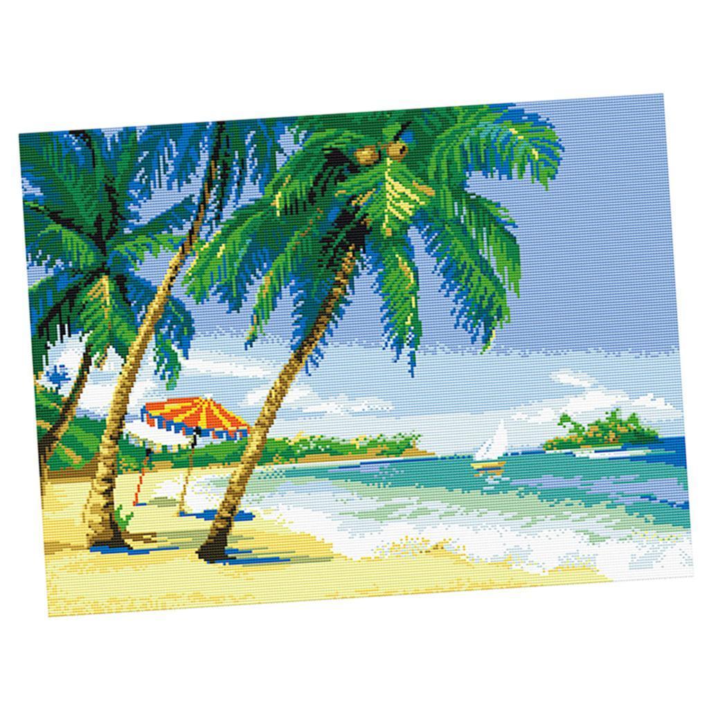 1 Set Counted Cross Stitch Kit Embroidery Fabric -Seaside Scenery Pattern