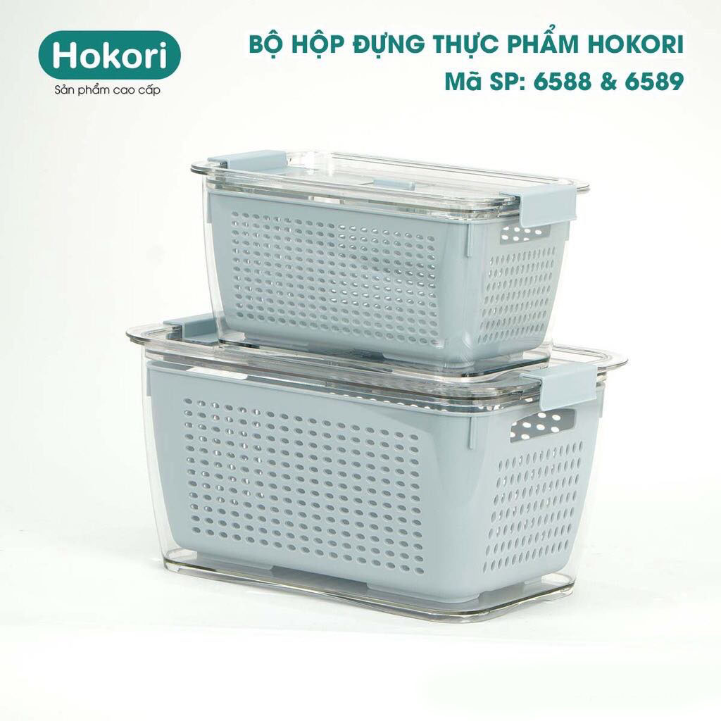 BỘ 2 HỘP THỰC PHẨM 2 LỚP HOKORI CAO CẤP, CHẤT LIỆU NHỰA ABS AN TOÀN CHO SỨC KHỎE, CÓ NẮP KÍN CÓ LỖ THOÁT KHÍ, VỚI 2 KÍCH CỠ KHÁC NHAU