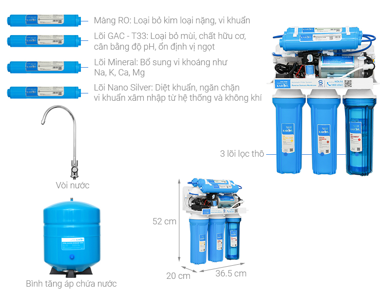 Máy lọc nước để gầm 7 lõi Karofi S-s217 - Hàng chính hãng