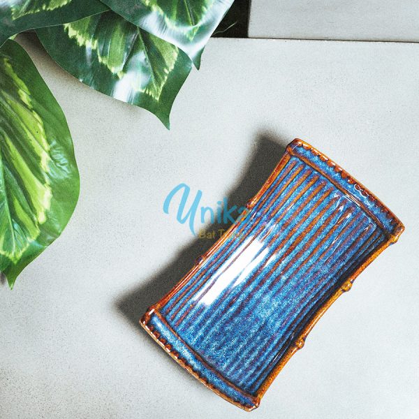 Khay nan mmen xanh sóng biển 4 size - Đĩa hình nan men xanh hỏa biến - Gốm sứ Bát Tràng