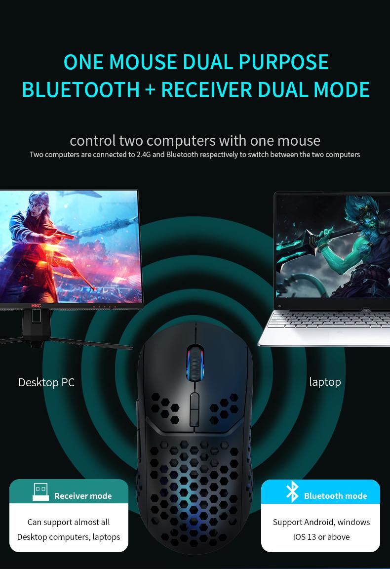 KuWFi 2 Trong 1 Chuột Chơi Game Chế Độ Kép 2.4Ghz & Bluetooth 5.0 Không Dây 2400DPI Chuột Máy Tính Cho PC/Laptop