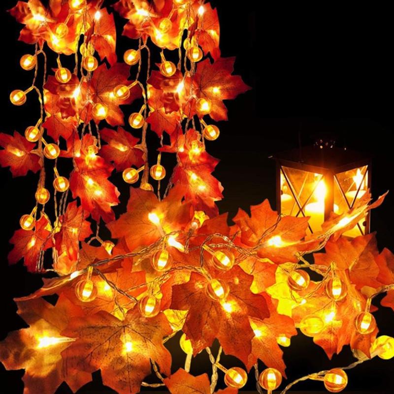 Dây đèn led hình bí ngô và lá phong dài 1.5/3m trang trí dịp halloween/ giáng sinh
