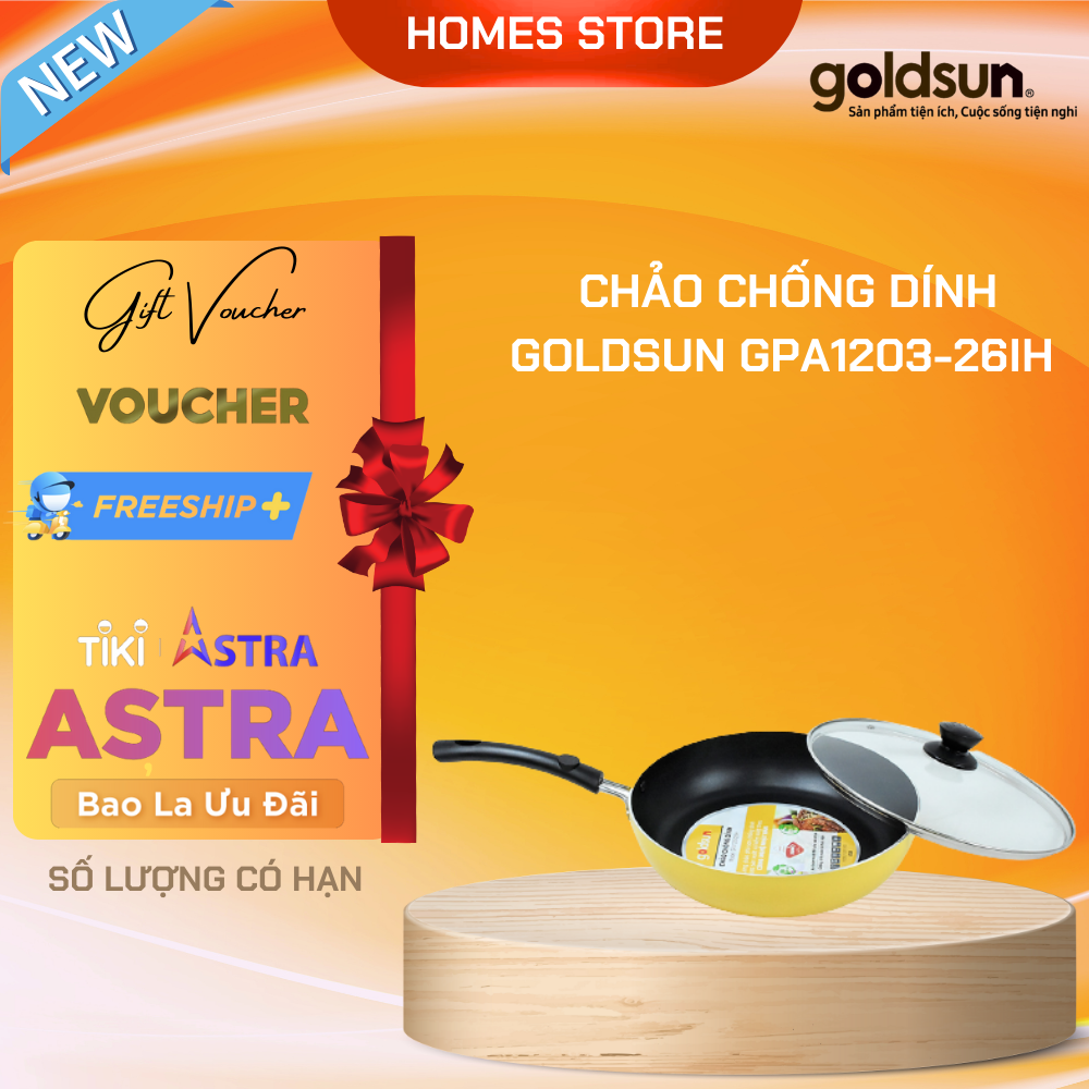 Chảo Chống Dính Đáy Từ GOLDSUN GPA1203-26IH Đường Kính Đáy 26 Cm Công Nghệ Chống Dính Nhật Bản Không Kén Bếp - Hàng Chính Hãng