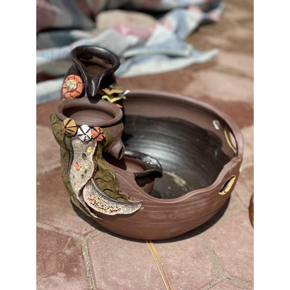 Thác nước phong thuỷ mini hình bát, cao 27-30cm, đường kính miệng 32-33cm