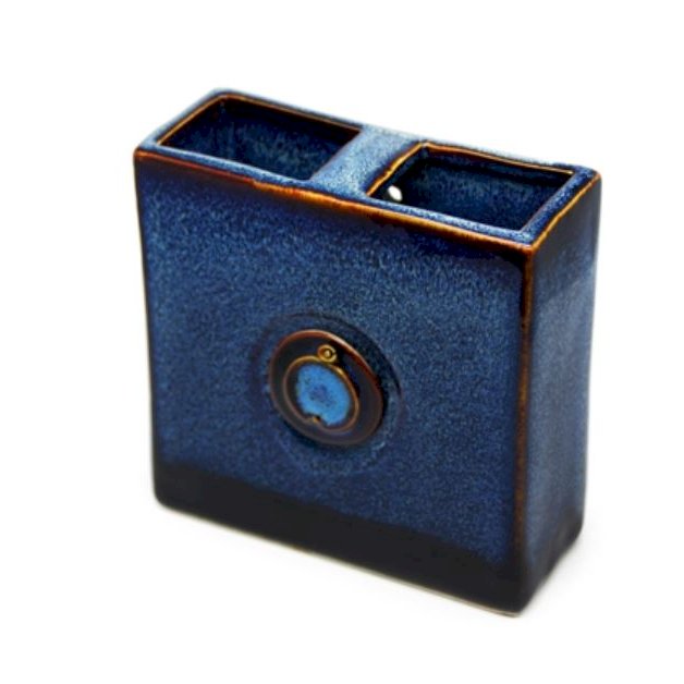 Lọ hoa dẹt 2 lỗ S1  Đông Gia-màu men hỏa biến  tự nhiên Xanh sóng biển  8094 Largle squared vase for table or wall
