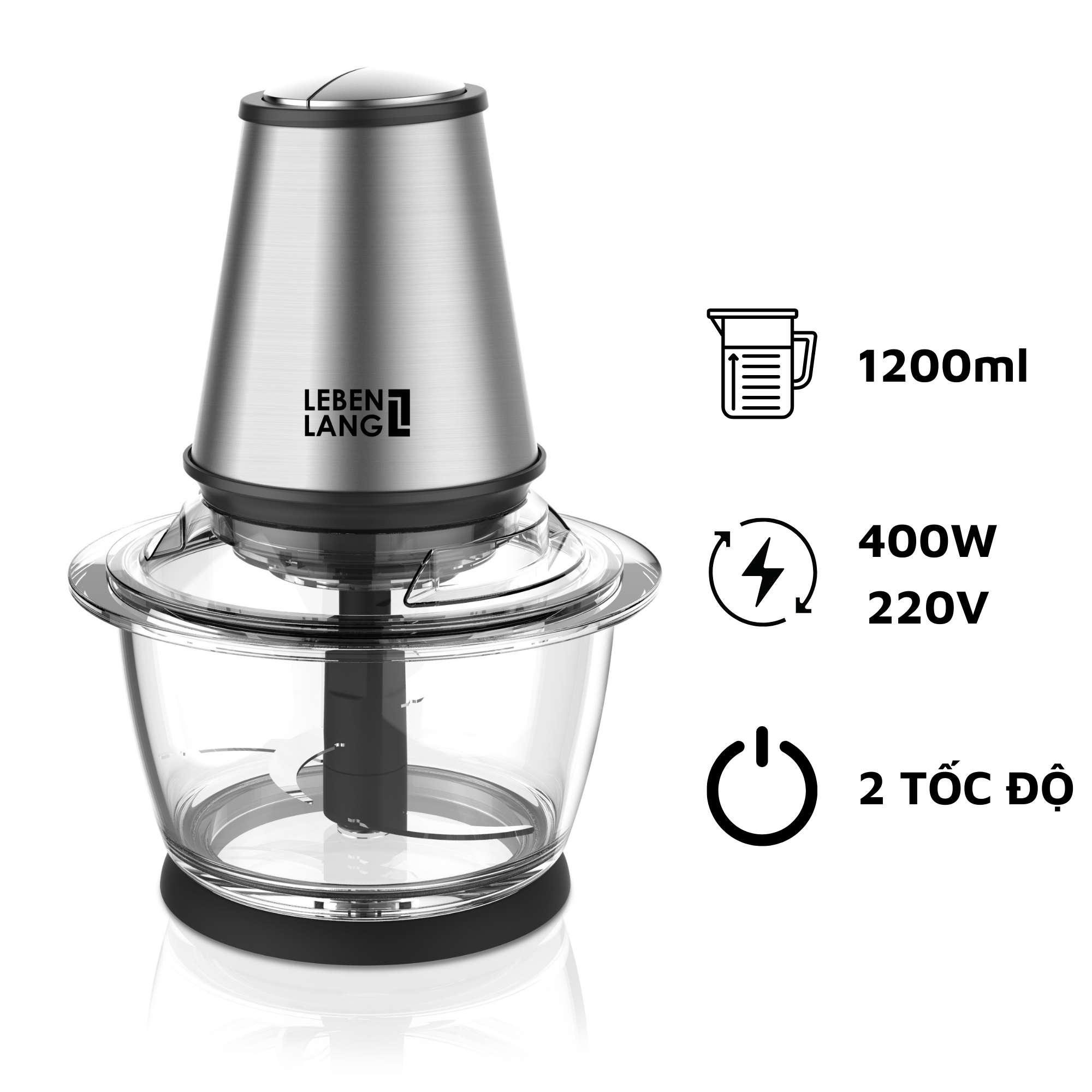 Máy xay thịt đa năng LEBENLANG cối thủy tinh, công suất 400W, dung tích 1200ml, model LBUF1920 - hàng chính hãng