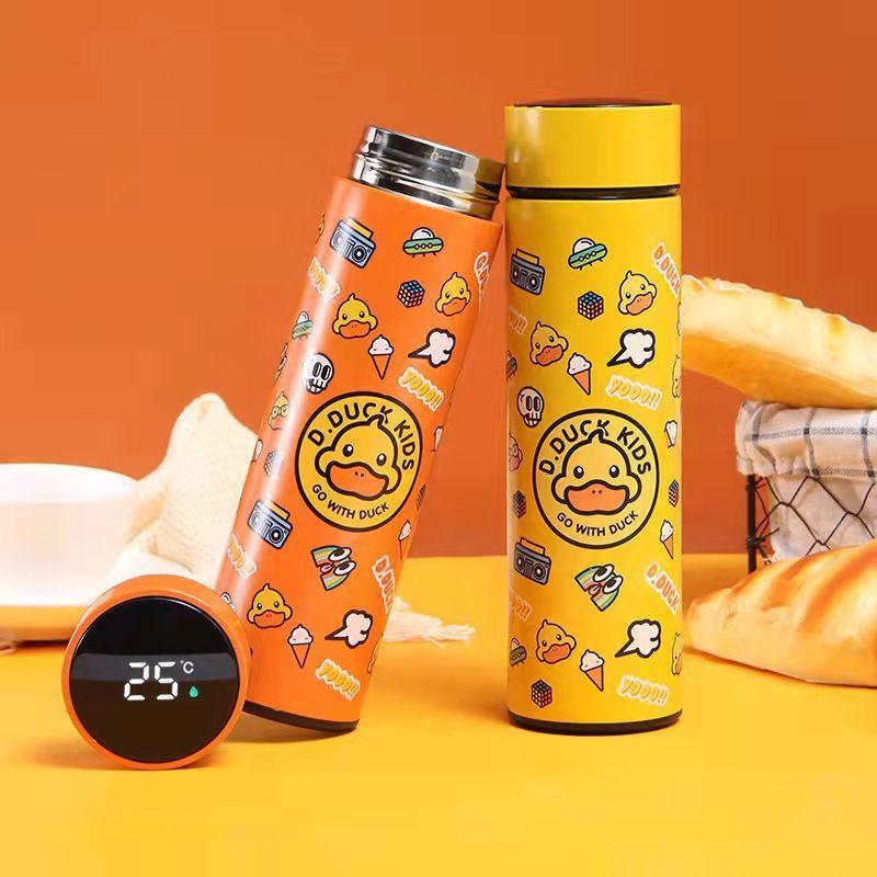 Bình Giữ Nhiệt Hiển Thị Nhiệt Độ Nước Dáng Cao Hình Vịt Vàng Siêu Đáng Yêu Dung Tích 500Ml